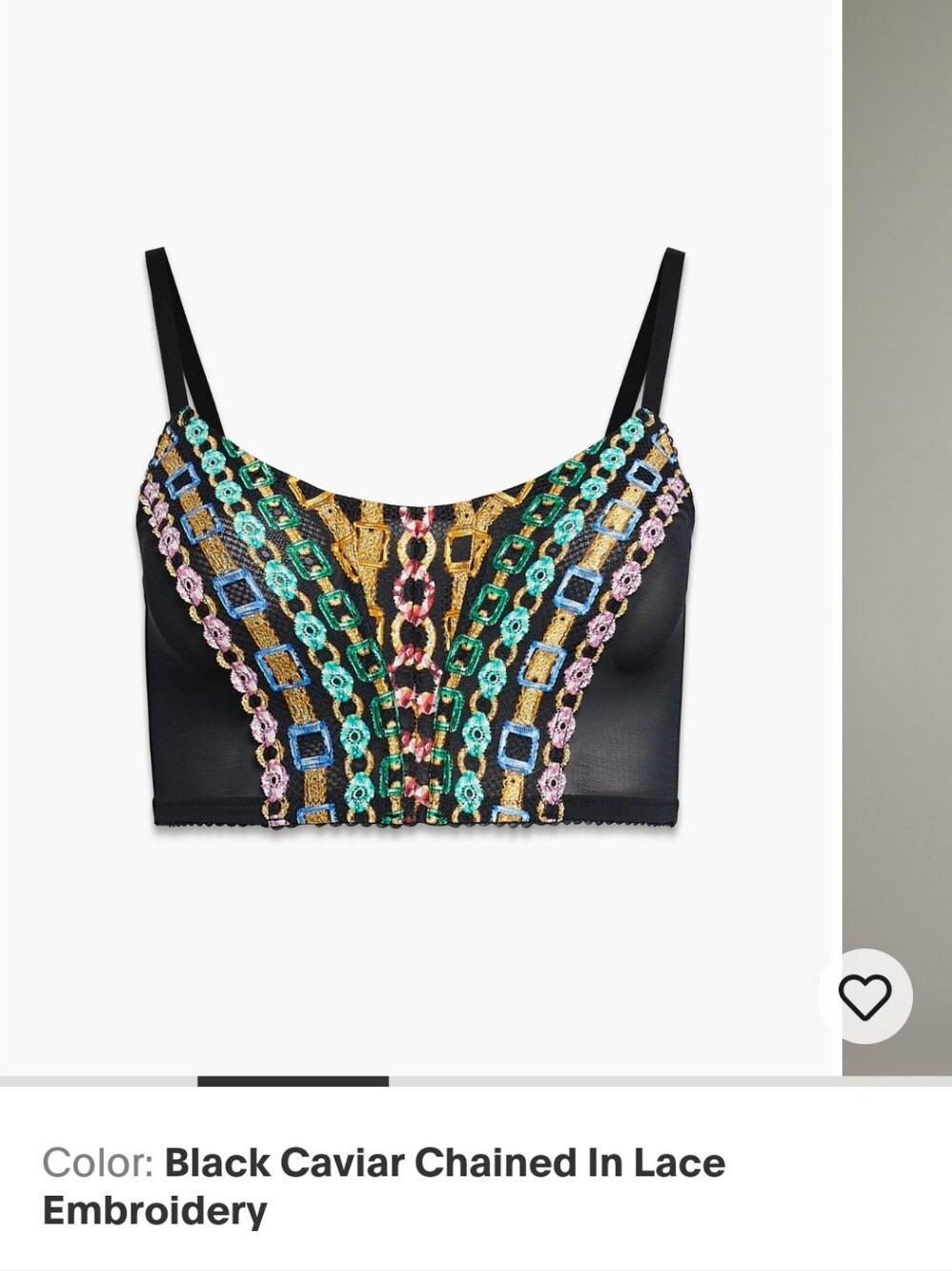 Savage X Fenty Caviar Black Embroidered Chained In Lace Bustier Small NEW